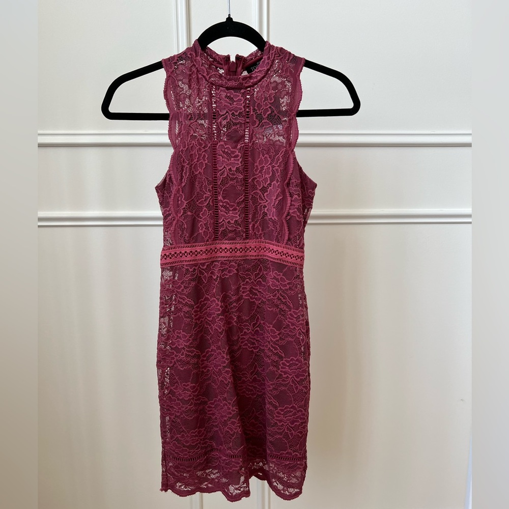 Topshop PETITE pink lace mini bodycon dress